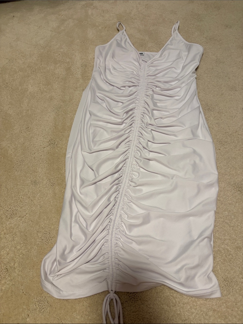 FashionNova Ruched White Spaghetti-Strap Dress Large